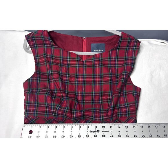 ModCloth Dress Womens 8 Red Tartan Plaid Fit & Flare Midi Holiday Party Retro - Picture 10 of 16